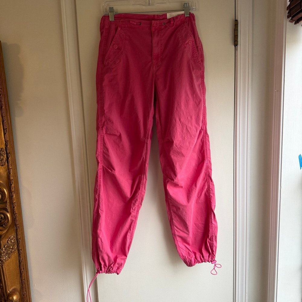 NWT American Eagle Pink Stretch Parachute Pants Womens XS Cargo Bungee